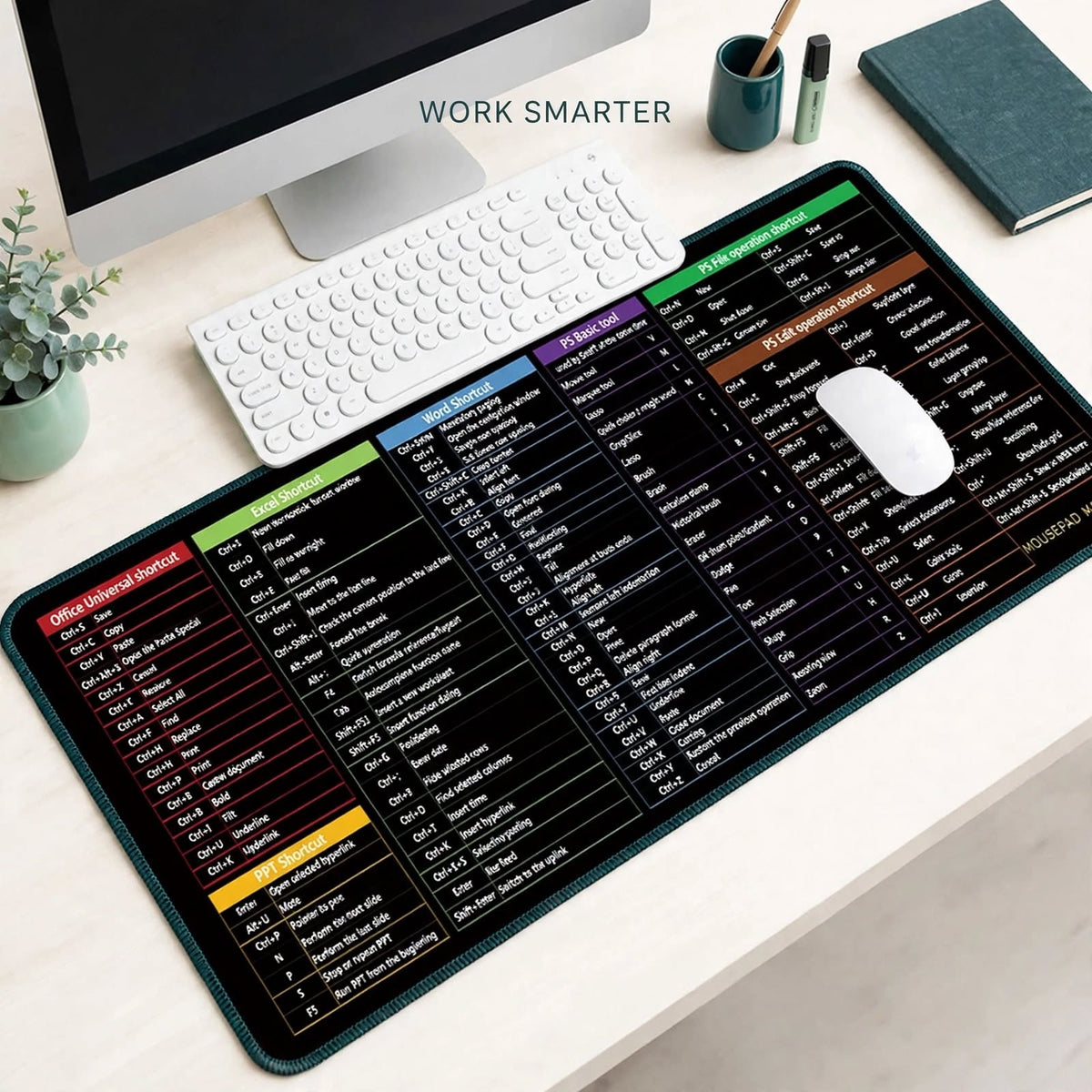 Shortcut Keyboard Desk Mat 30×80cm – Extended Mouse Pad with Computer Shortcuts