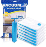 Vacuum Storage Bags Set of 5 with Hand Pump | Space Saver Compression Bags for Clothes, Bedding & Travel
