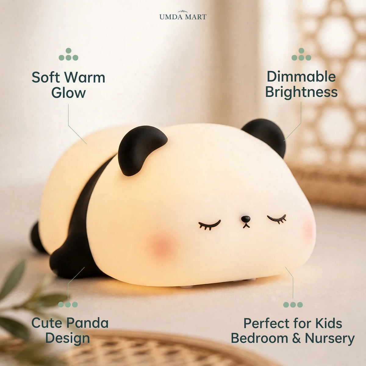 Cute Panda LED Night Light – Dimmable Silicone Lamp for Kids, Baby Nursery & Bedroom Decor