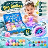 12 Pcs Surprise Bath Bombs for Kids – Colorful Fizzing Bath Bombs with Hidden Toys
